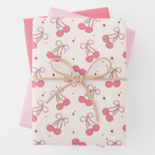Coquette Cherry Pink Bow Wrapping Paper Sheet Set Geschenkpapier Set