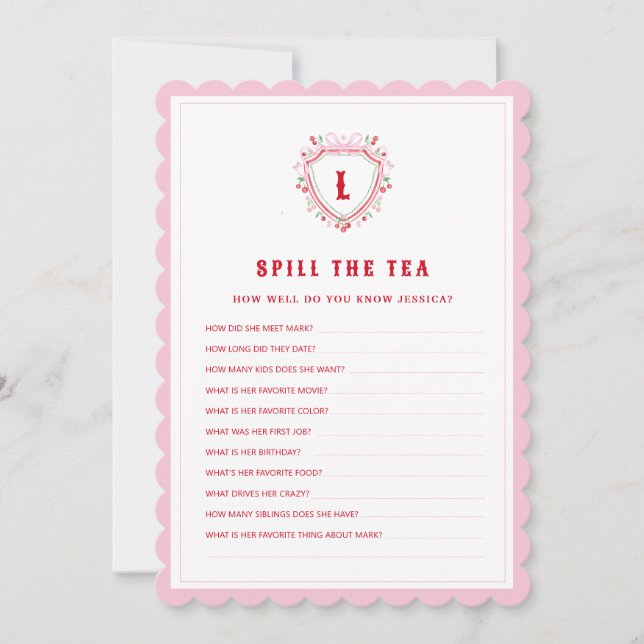 Coquette Cherry | Spill the Tee Brautparty Game Einladung (Vorderseite)