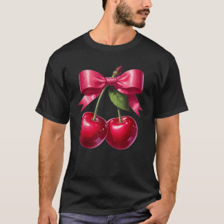 Coquette Cherry und Bow Ästhetik Unisex Black Sma T-Shirt