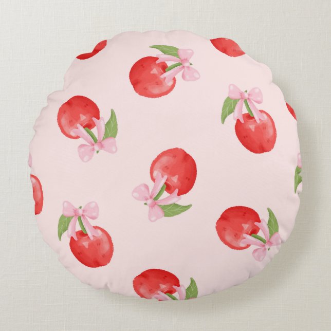 Coquette Cherry und Bow Rundkissen Rundes Kissen (Vorderseite)