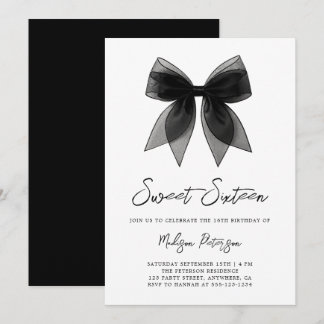 Coquette Chic Minimal Black Bow Sweet 16 Birthday Einladung