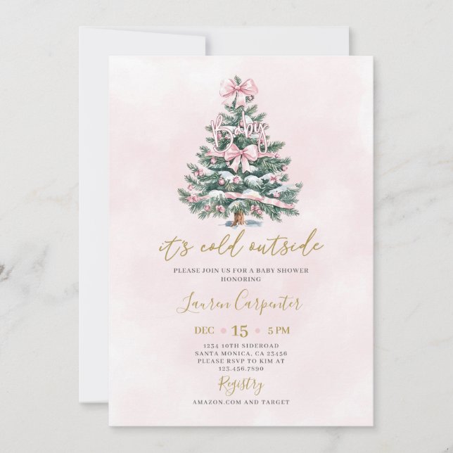 Coquette Christmas Baby Shower Girl Einladung (Vorderseite)