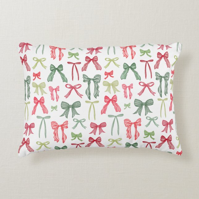 Coquette Christmas Bows Pillow Sleeve Red Green Dekokissen (Vorderseite)