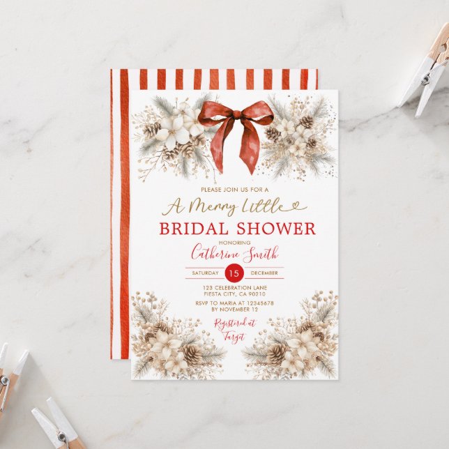 Coquette Christmas Bridal Shower Invitation (Devant/Arrière en situation)