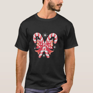 Coquette Christmas Canes Bow Girls T-Shirt