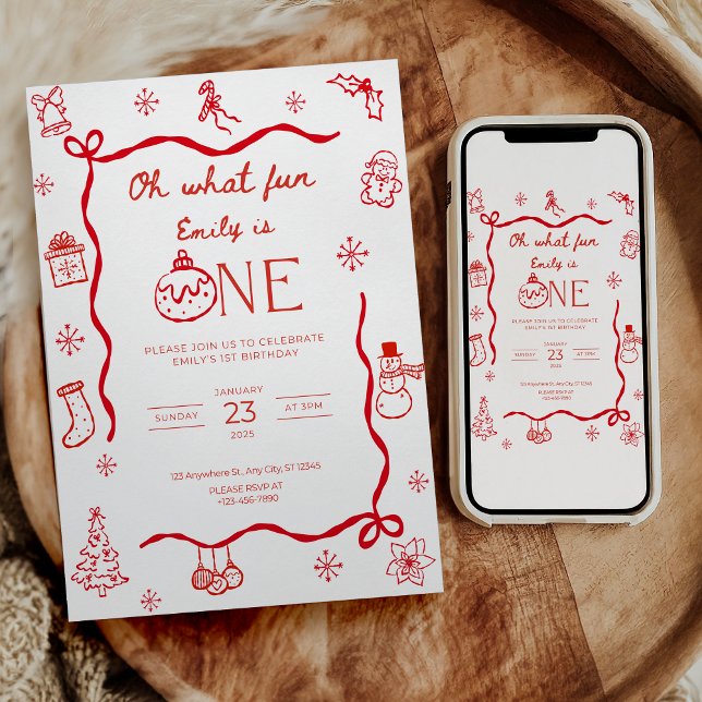 Coquette Christmas First Birthday Invitation (Créateur téléchargé)