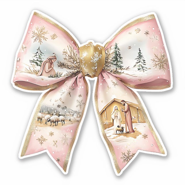 Coquette Christmas Nativity Bow Aufkleber (Vorderseite)