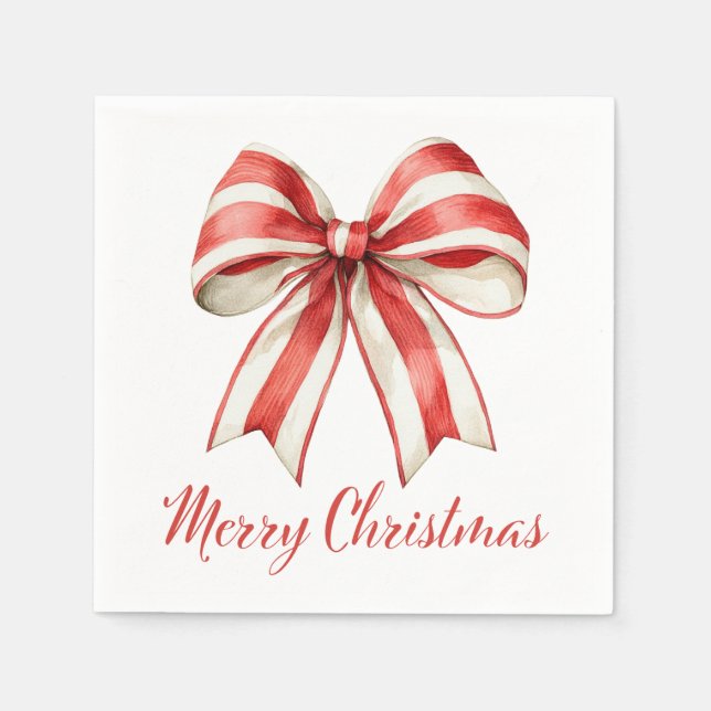 Coquette Christmas Red & White Candy Cane Bow Serviette (Vorderseite)