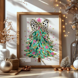 Coquette Christmas Tree Preppy Holiday Bow Poster