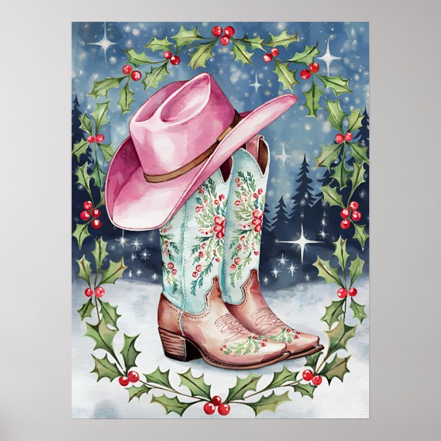 Coquette Christmas Wall Art, Western Xmas Print Poster (Vorne)