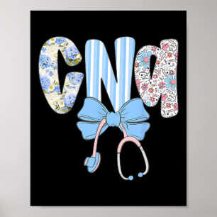Coquette Cna Nurse Blue Floral Stethoscope Bow Cut Poster