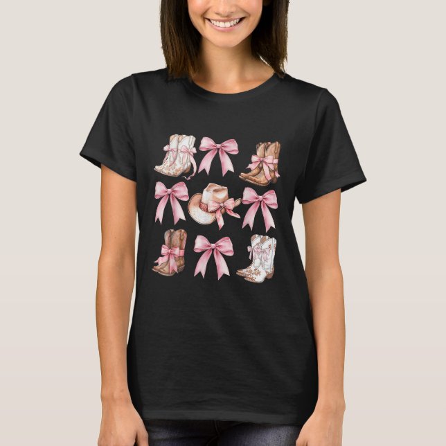 Coquette Cowgirl Stiefel mit rosa Bögen Ästhetik Y T-Shirt (Vorderseite)