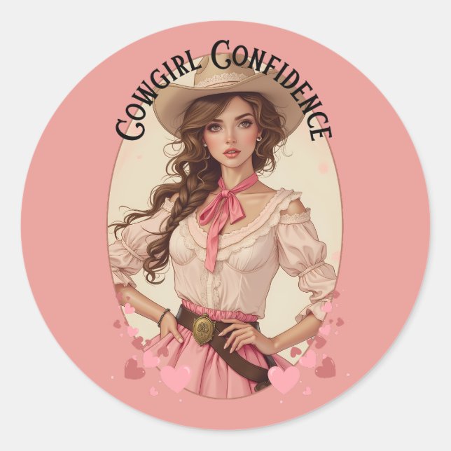 Coquette Cowgirl Western Fashion Portrait Runder Aufkleber (Vorderseite)