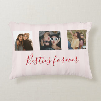 coquette Custom Besties Photos Collage Pink Stripe Dekokissen