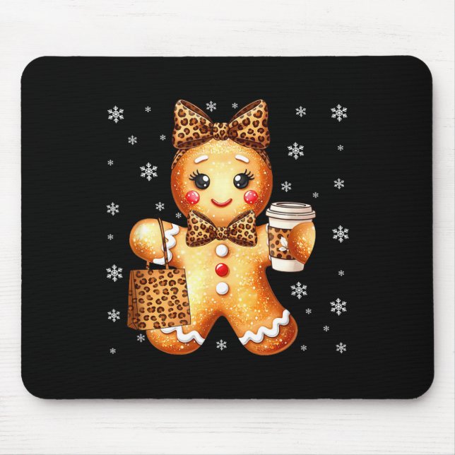 Coquette Cute Gingerbread Leopard Bow Christmas Gi Mousepad (Vorne)