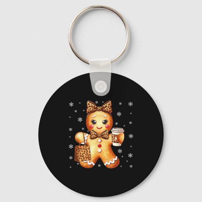 Coquette Cute Gingerbread Leopard Bow Christmas Gi Schlüsselanhänger (Vorderseite)