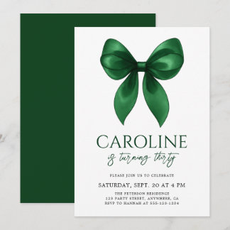 Coquette Elegant Emerald Bow Adult Birthday Party Einladung
