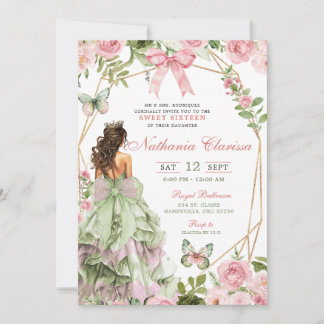 Coquette Enchanted Forest Sage Blush Pink Sweet 16 Einladung