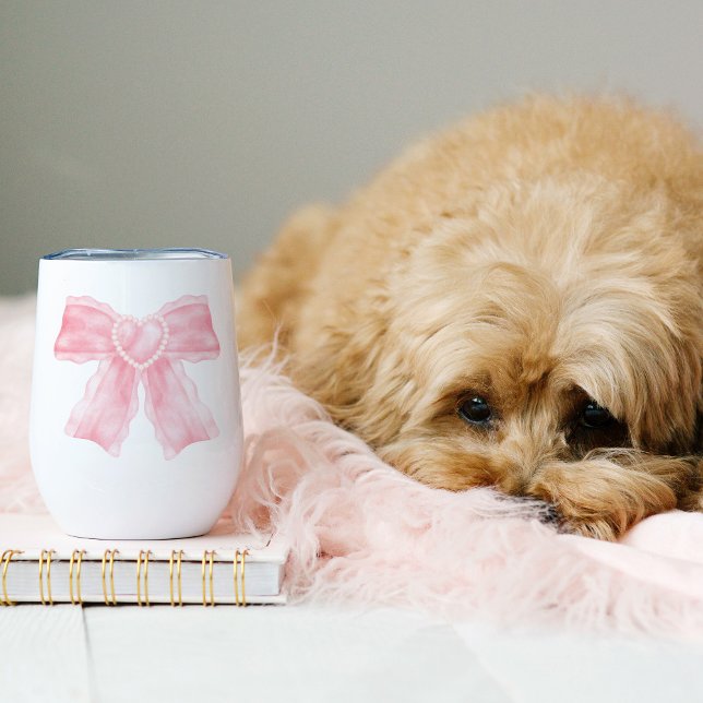 Coquette Feminine Pink Bow (Cute Dog Coquette Pink Bow Thermal Wine Tumbler)