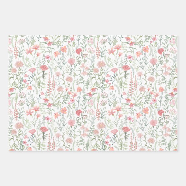Coquette Feminine Pink Wildflower Meadow Geschenkpapier Set (Vorderseite)