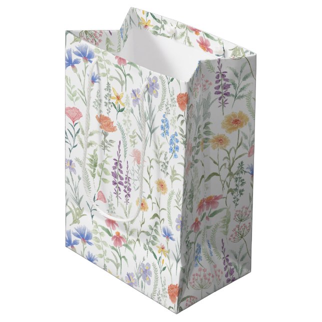 Coquette Feminine Wildblume Wiese Mittlere Geschenktüte (Vorderseite Schrägansicht)
