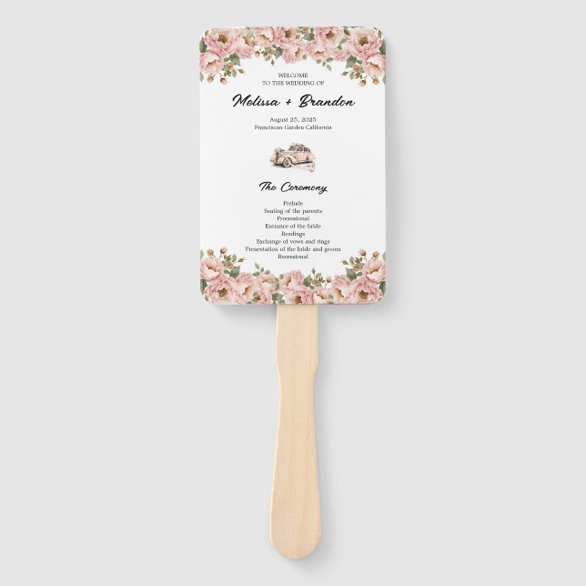Coquette Floral Blush Pink Hochzeitsprogramm Fächer (Vorderseite)