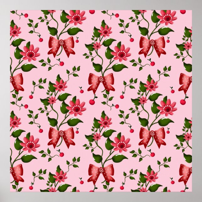  Coquette  floral Bow Pattern Wallpaper Poster (Vorne)