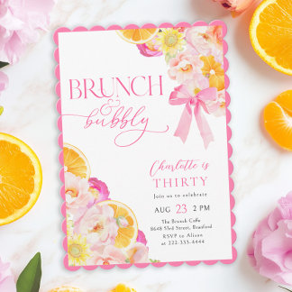 Coquette Floral Brunch & Bubbly Geburtstag Einladung