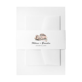Coquette Floral Rosa Retro Car Wedding Einladungsbanderole