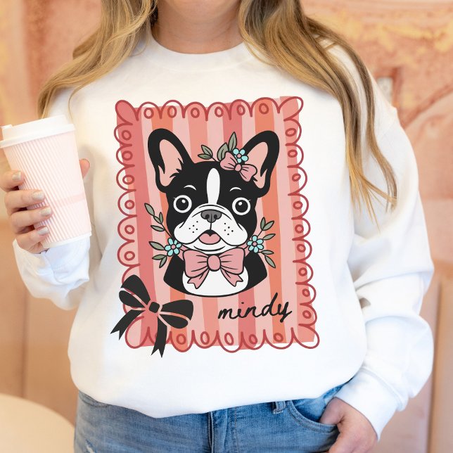 Coquette French Bulldog Pet Owner Hand Drawn Gift Sweatshirt (French Bulldog Dog Mama Coquette Tee)