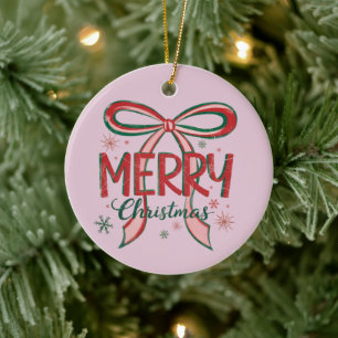 Coquette Frohe Weihnachten Retro Xmas Schleife Vin Keramik Ornament