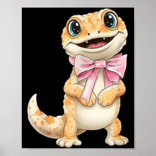 Coquette Gecko mit rosa Schleife Lustige Mädchen Poster
