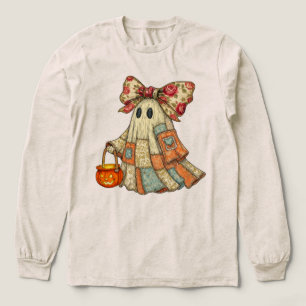 Coquette Ghost Bow Retro Blue Orange Denim & Patc Tri-Blend Shirt