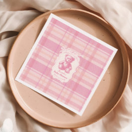 Coquette Gingham French Teddy Bear Baby Shower Serviette