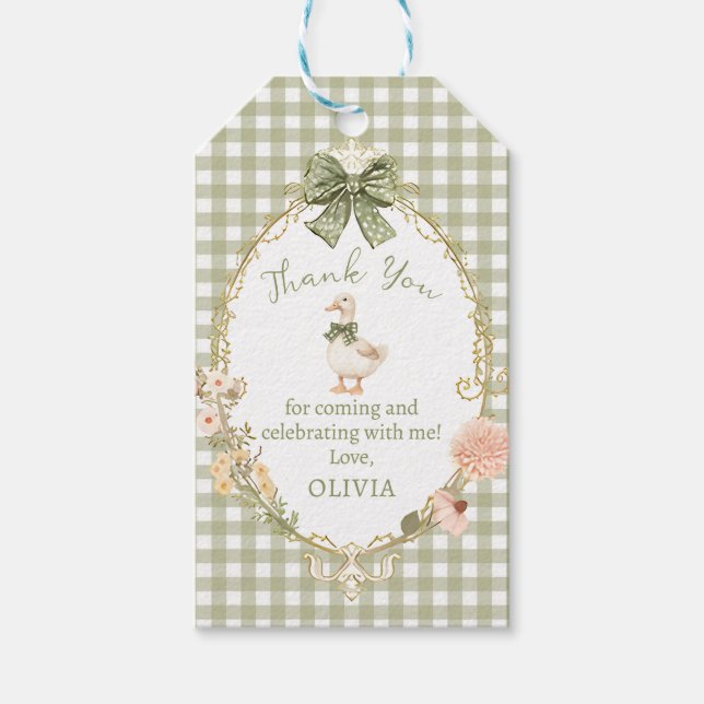 Coquette Gingham Silly Goose Birthday Gift Tag Geschenkanhänger (Vorderseite)