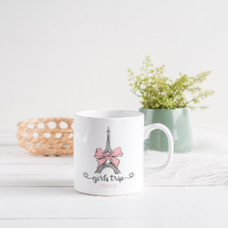 Coquette Girl Trip Eiffelturm & Pink Bow Custom Kaffeetasse