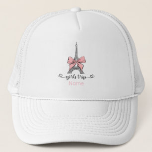 Coquette Girl Trip Eiffelturm & Pink Bow Custom Truckerkappe