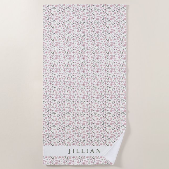Coquette Girly Floral Pattern | Personalisierter N Strandtuch (Vorderseite)