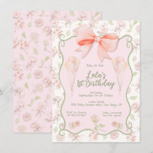 Coquette Girly Pink Bow Toile Geburtstagsparty Einladung