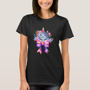 Coquette Glückliches Einhorn Katze Grau Floral Ros T-Shirt