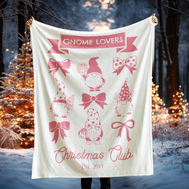 Coquette Gnome Lieblings-Weihnachtsklub Pink | Wei Fleecedecke (Coquette Gnome Lovers Christmas Club Pink and White Fleece Blanket)