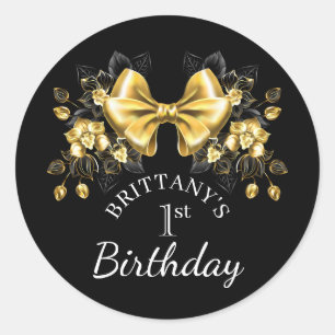 Coquette Gold Bow First Birthday Classic Runder Aufkleber