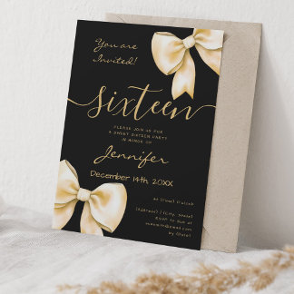 Coquette Gold Bow Sweet 16 Geburtstag Schwarz Einladung
