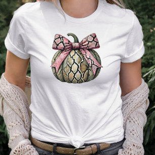 Coquette Halloween Snake Skin Pumpkin Pink Bow T-Shirt