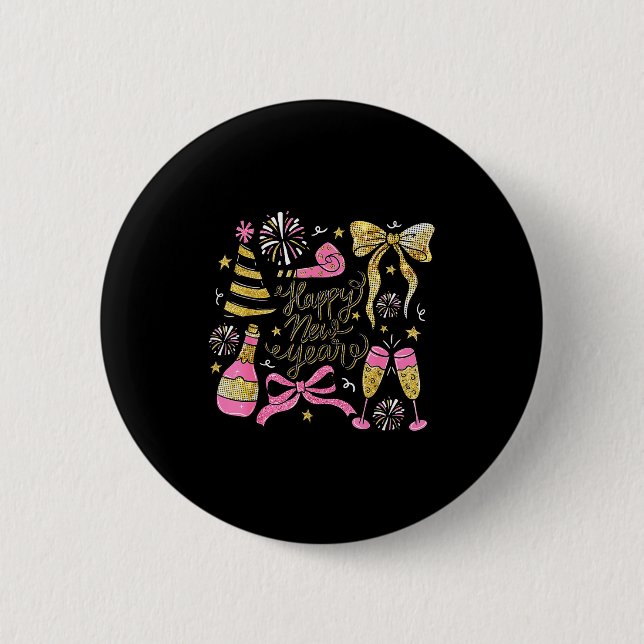 Coquette Happy New Year 2026 Champagne New Year's  Button (Vorderseite)