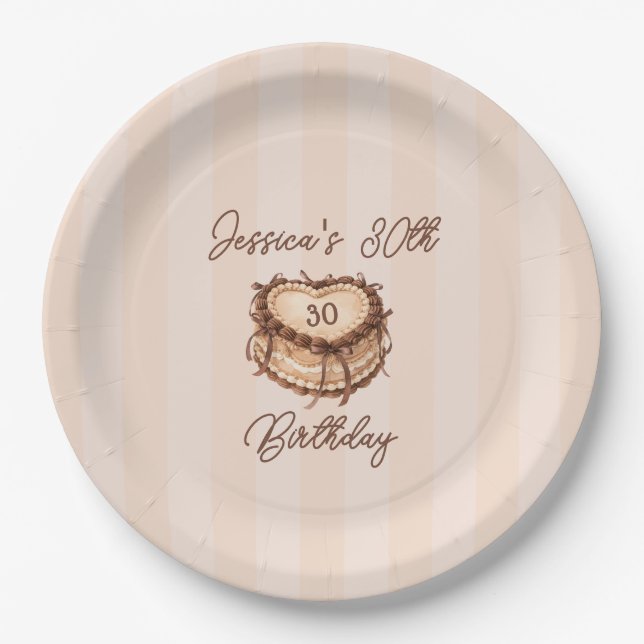 Coquette Heart Birthday Cake Paper Plate Pappteller (Vorderseite)