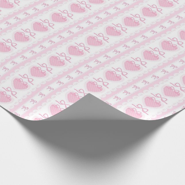 “Coquette Heart & Bow Wrapping Paper – Pink Romant Geschenkpapier (Ecke)