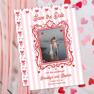 Coquette Hearts & Bows Hochzeit Save the Date Ankündigung
