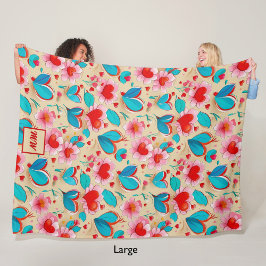 Coquette Herz und Blume Creme Monogramm Fleecedecke