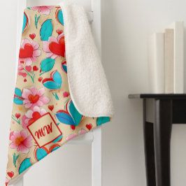 Coquette Herz und Blume Creme Monogramm Sherpadecke